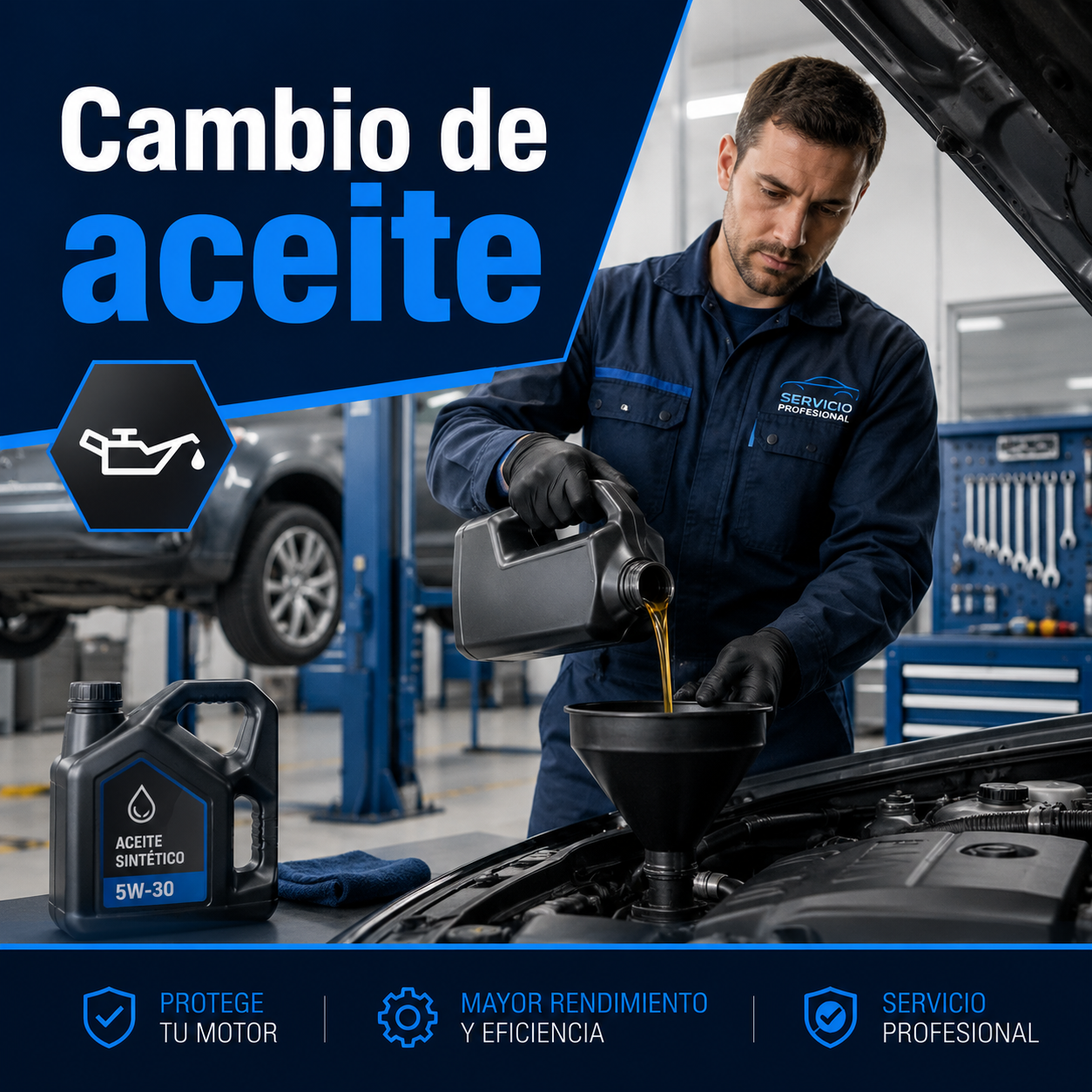 Técnico realizando un cambio de aceite en un vehículo