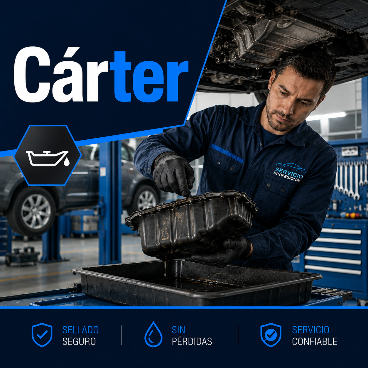 Cárter de motor y zona de sellado