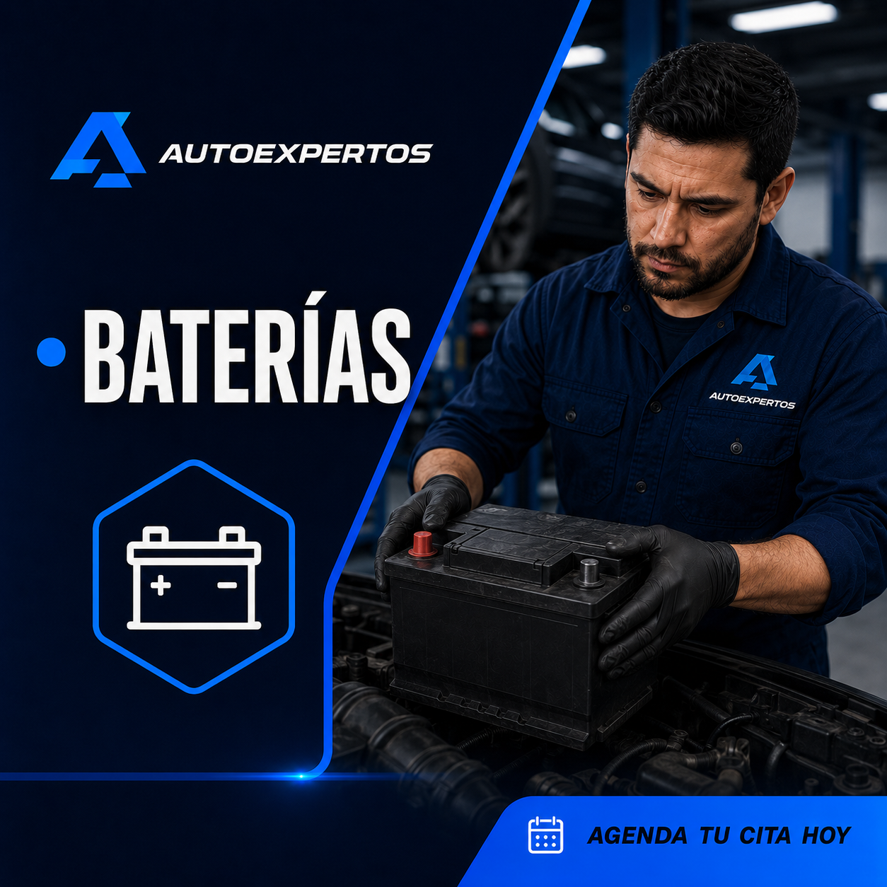 Comprobación de una batería de coche en el taller