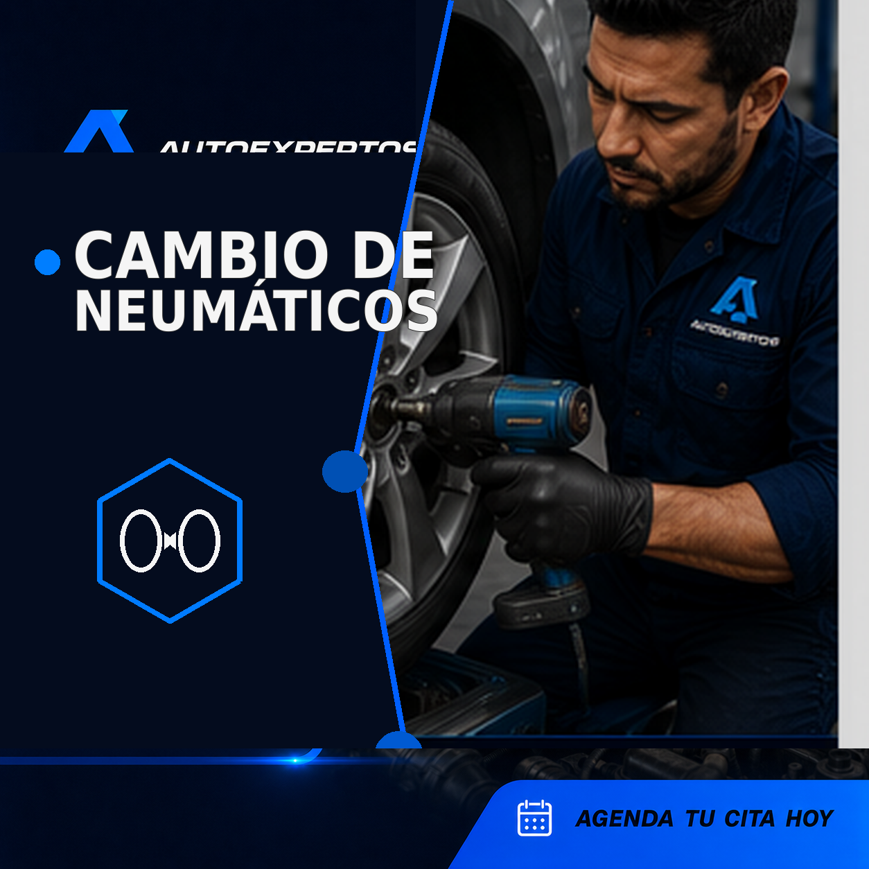 Cambio completo de un neumático en el taller