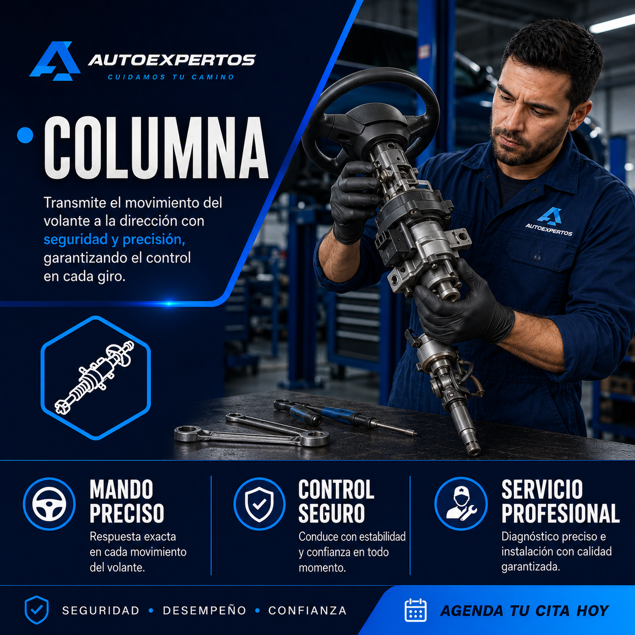 Suspensión y dirección en Alicante: revisión de columna de dirección