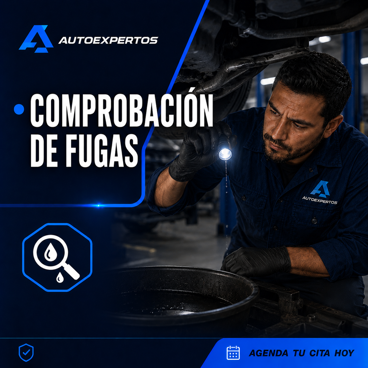 Inspección de una posible fuga en un vehículo
