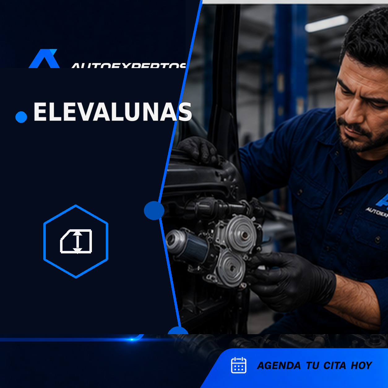 Mecanismo de elevalunas eléctrico revisado en taller