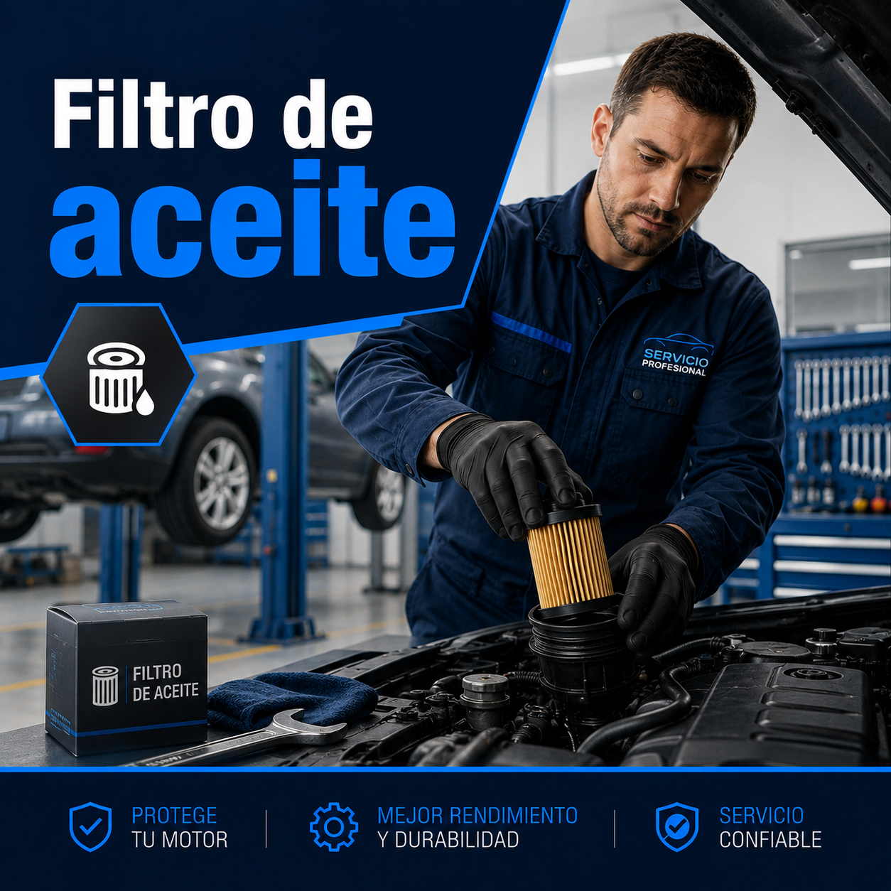 Filtro de aceite nuevo preparado para su montaje