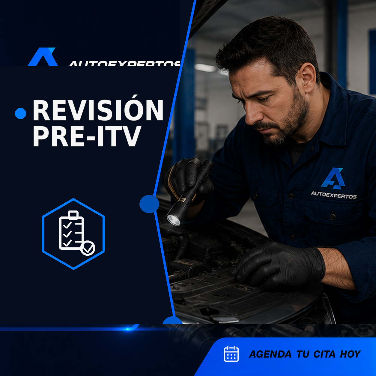 Técnico realizando una revisión general antes de la ITV