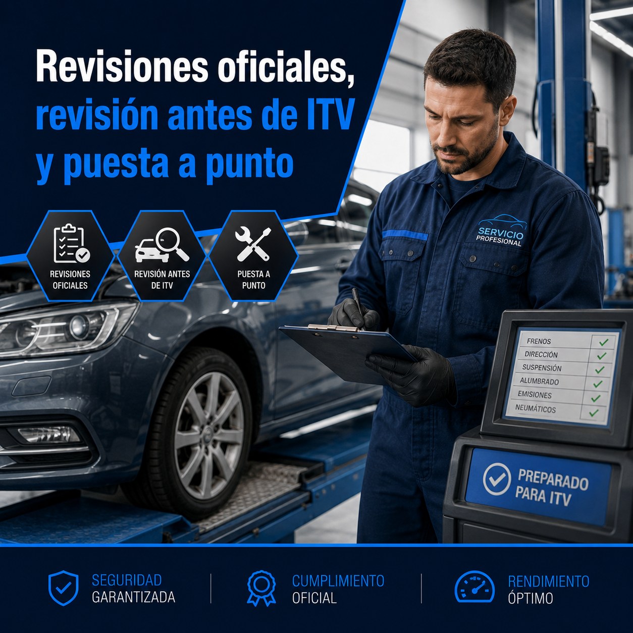 Técnico realizando una revisión general del vehículo