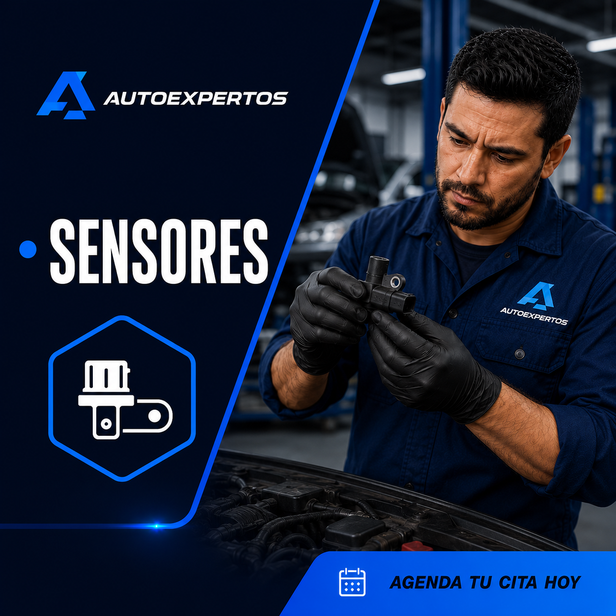 Sensor del vehículo revisado junto a su conexión eléctrica