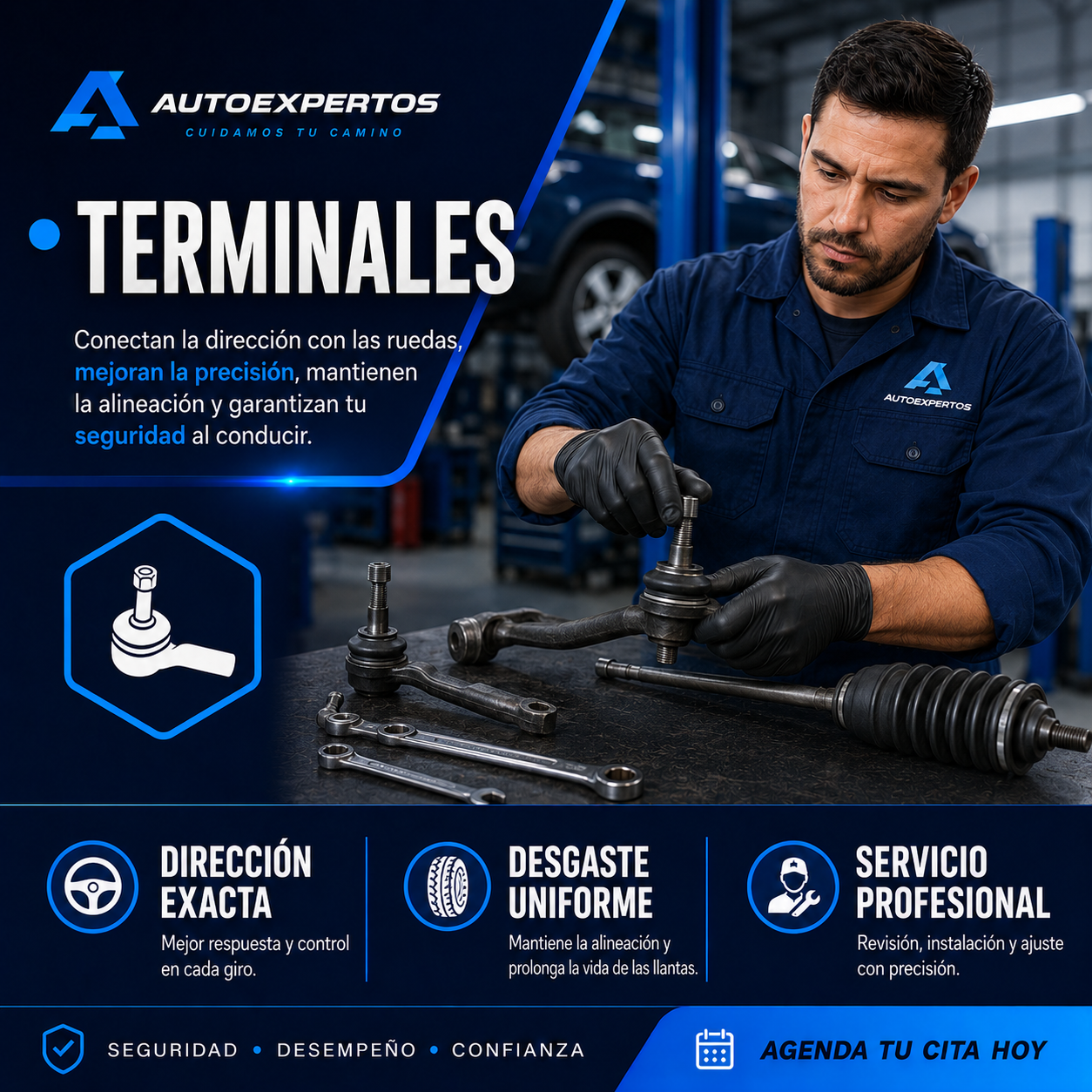 Suspensión y dirección en Alicante: revisión de terminales de dirección