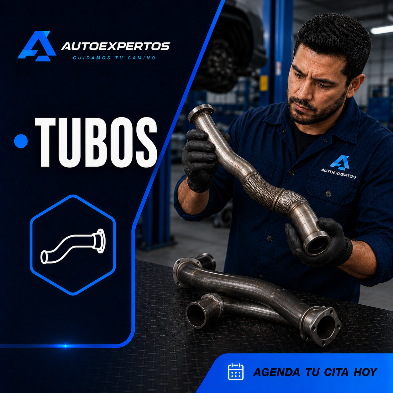 Tubos de escape y tramo flexible durante una revisión